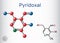 Pyridoxal molecule. It is form of vitamin B6. Molecule model. Skeletal chemical formula and molecule model. Sheet of paper in a