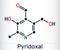 Pyridoxal molecule. It is form of vitamin B6. Skeletal chemical formula. Vector