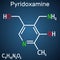Pyridoxamine molecule. It is form of vitamin B6. Structural chemical formula on the dark blue background. Vector