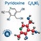 Pyridoxine molecule, is a vitamin B3. Structural chemical formula and molecule model.