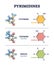 Pyrimidines as cytosine, thymine and uracil organic compounds outline diagram