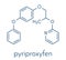 Pyriproxyfen pesticide molecule. Juvenile hormone analogue that prevents larvae from developing. Skeletal formula.
