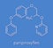 Pyriproxyfen pesticide molecule. Juvenile hormone analogue that prevents larvae from developing. Skeletal formula.