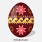 Pysanka. Easter egg with a Ukrainian folk ornament. Holiday background, greeting card, poster or placard template in cartoon style