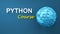 Python course 3d illustration. Concept of Python programming language online learning. Advertisement of Python online course.