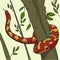 Python curled around tree in the forest. Vector graphics.