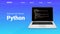 Python programming code technology banner. Python language software coding development website design