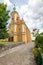 Pyzdry, wielkopolskie / Poland â€“ July, 22, 2020: A former monastery church in a small town. Christian temple in Central Europe