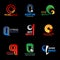 Q letter business icons design and font isolated