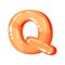 Q orange glossy bright English letter, kids font vector Illustration on a white background