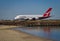 Qantas Airbus 380 on the runway in Sydney, Australia