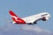 Qantas Airbus A380 large four engined passenger aircraft taking off from Sydney Airport
