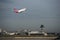 QANTAS Airbus flying over control tower, Sydney airport