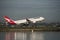 QANTAS Airbus passenger jet takes-off from Kingston_Smith airport, Sydney