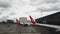 Qantas aircraft landed and docked at airport jetway