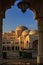 Qasr Al Watan (Palace of the Nation) viewed from the arch with sun glow