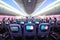 Qatar Airways\' Boeing 787-8 Dreamliner economy class cabin at Singapore Airshow