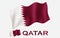 Qatar flag illustration with fabric texture with QATAR text with White space