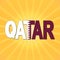 Qatar flag text with sunburst illustration