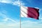 Qatar flag waving with sky on background realistic 3d illustration