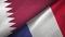 Qatar and France two flags textile cloth, fabric texture