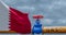 Qatar gas, valve on the main gas pipeline Qatar, Pipeline with flag Qatar, Pipes of gas from Qatar, 3D work and 3D image
