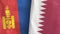 Qatar and Mongolia two flags textile cloth 3D rendering