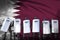 Qatar protest fighting concept, police special forces protecting law against mutiny - military 3D Illustration on flag background