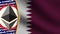 Qatar Realistic Wavy Flag, Ethereum Logo and Titles, Circle Neon 3D Illustration