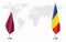 Qatar and Romania flags for official meeting