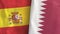 Qatar and Spain two flags textile cloth 3D rendering