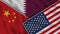 Qatar United States of America China Flags Together Fabric Texture Effect Illustrations