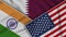 Qatar United States of America India Flags Together Fabric Texture Illustration