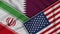 Qatar United States of America Iran Flags Together Fabric Texture Illustration