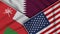 Qatar United States of America Oman Flags Together Fabric Texture Illustration