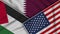 Qatar United States of America Palestine Flags Together Fabric Texture Illustration