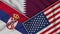 Qatar United States of America Serbia Flags Together Fabric Texture Illustration