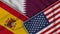 Qatar United States of America Spain Flags Together Fabric Texture Illustration