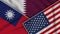 Qatar United States of America Taiwan Flags Together Fabric Texture Illustration