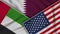 Qatar United States of America United Arab Emirates Flags Together Fabric Texture Illustration