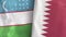 Qatar and Uzbekistan two flags textile cloth 3D rendering