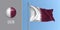 Qatar waving flag on flagpole and round icon vector illustration