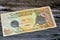 Qatari Money, money background of old coins and banknotes of riyals of different eras, old vintage retro Qatar money coin and