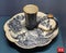 Qing Qianlong Antique Chinese Blue White Porcelain Candleholder Ceramic Dish Delft Arts Chinese Landscape Painting Gilded Rim