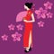 Qipao chinese traditional dress costume clothes red china asia vector drawing illustration flower