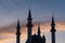 Qol Sharif mosque minarets on a sunset