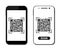 Qr code icon on screen mobile. Barcode, qrcode scanning in app of smartphone. Scan price of payment in phone. Flat silhouette