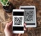 QR code payment transaction using cellphone and tablet