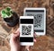 QR code payment transaction using mobile smartphone and tablet devices