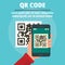 QR code scan concept banner, flat style